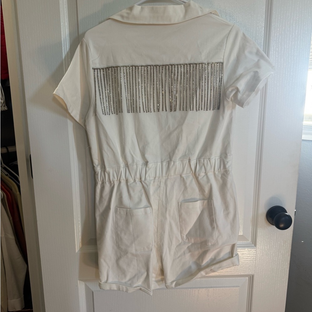 Buddy Love White Button-Up Short Sleeve Romper - Picture 3 of 4